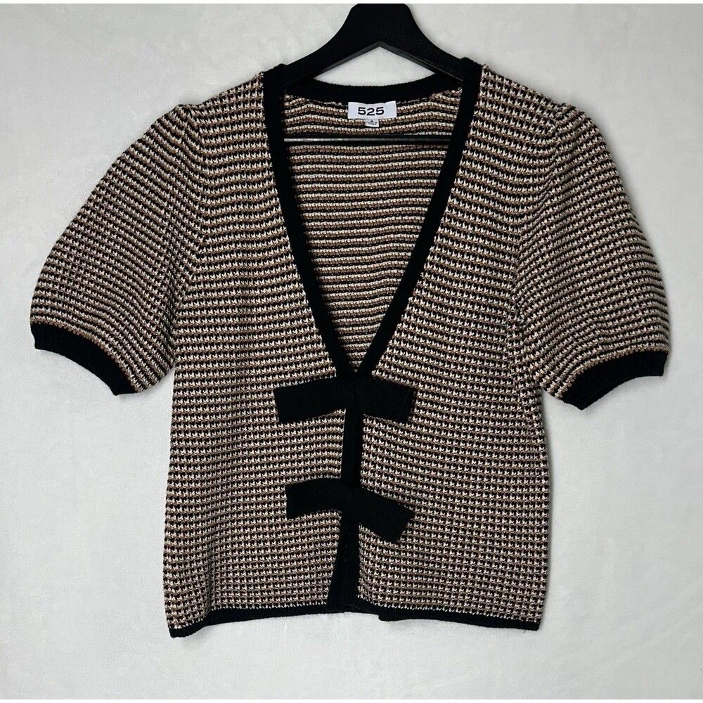 Anthropology 525 America Bow Front Knit Cardigan Chocolate Brown  Black Small